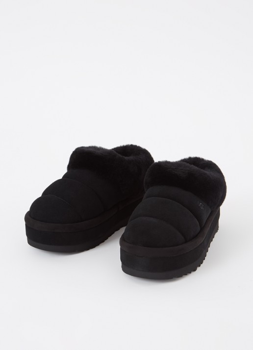 UGG Tazzlita instapper van suède met schapenvacht - detail 3 zwart