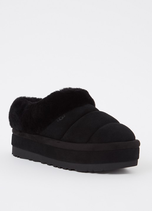 UGG Tazzlita instapper van suède met schapenvacht - voorkant zwart