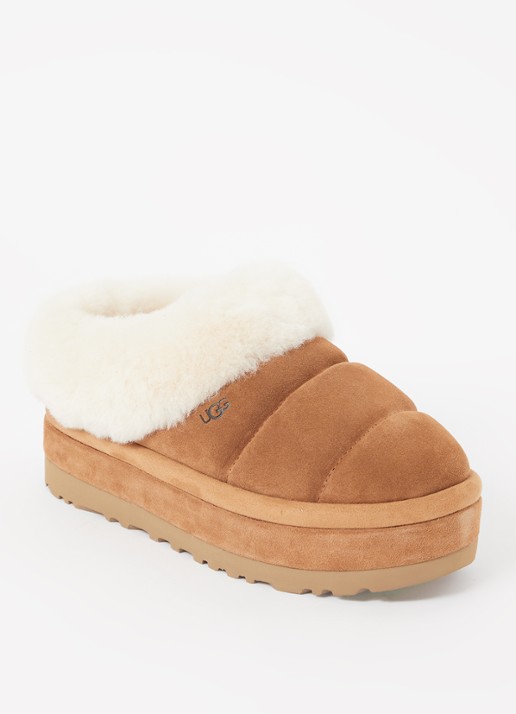 UGG Tazzlita instapper van suède met schapenvacht - voorkant camel