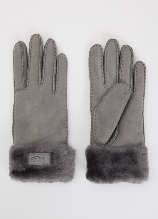 UGG Turn Cuff handschoenen van suède met schapenvacht - voorkant grijs