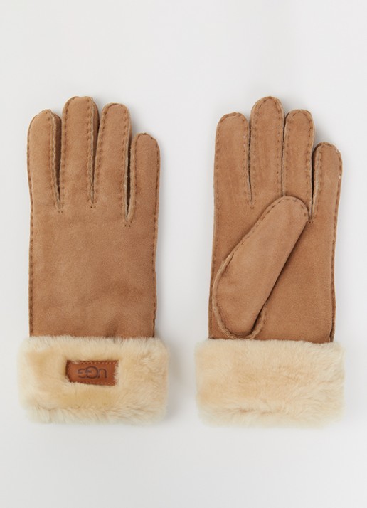 UGG Turn Cuff handschoenen van suède met schapenvacht - voorkant camel