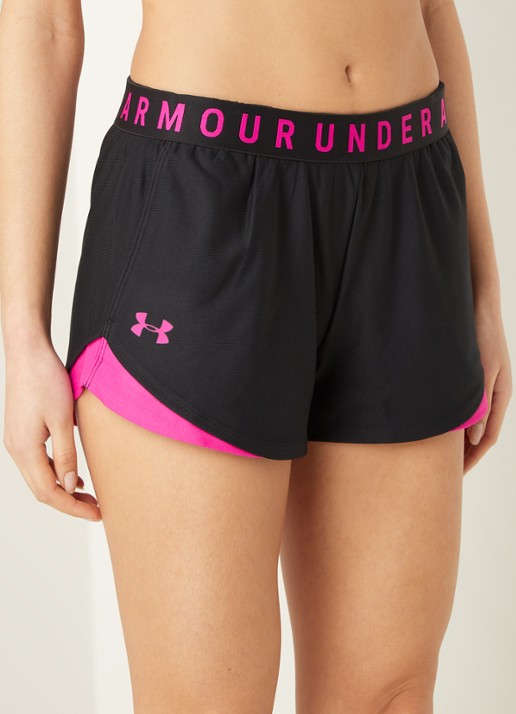 Under Armour Mid waist slim fit trainingsshorts met steekzakken en HeatGear - detail zwart