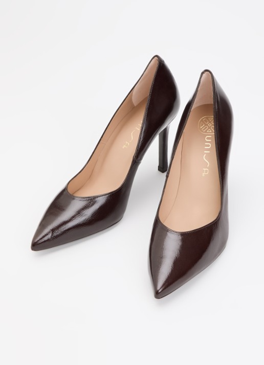 Unisa Teresa pump van leer met lakfinish - detail 2 donkerbruin