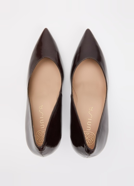 Unisa Teresa pump van leer met lakfinish - detail 3 donkerbruin