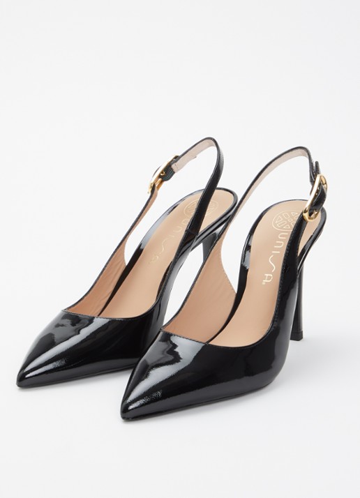 Unisa Terza slingback van leer met lakfinish - detail zwart