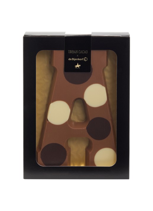Urban Cacao Melk chocoladeletter gevlekt 200 gram - voorkant a