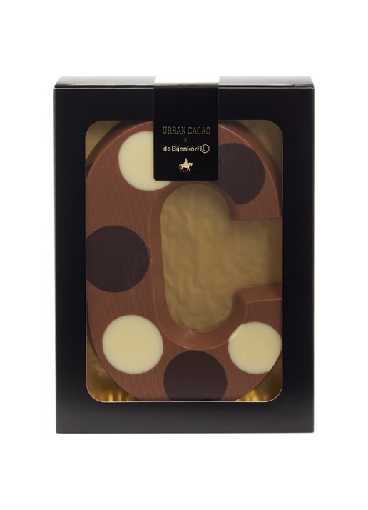 Urban Cacao Melk chocoladeletter gevlekt 200 gram - voorkant c