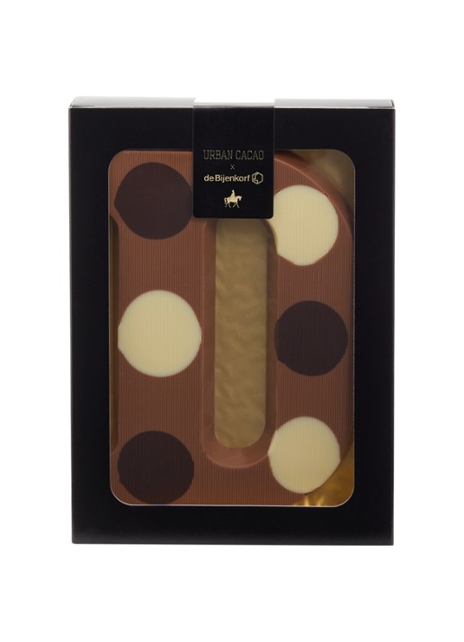 Urban Cacao Melk chocoladeletter gevlekt 200 gram - voorkant d