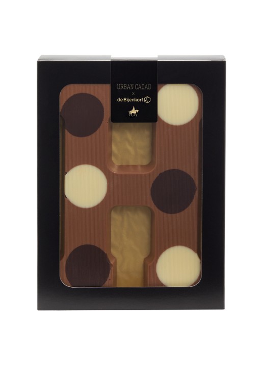 Urban Cacao Melk chocoladeletter gevlekt 200 gram - voorkant h