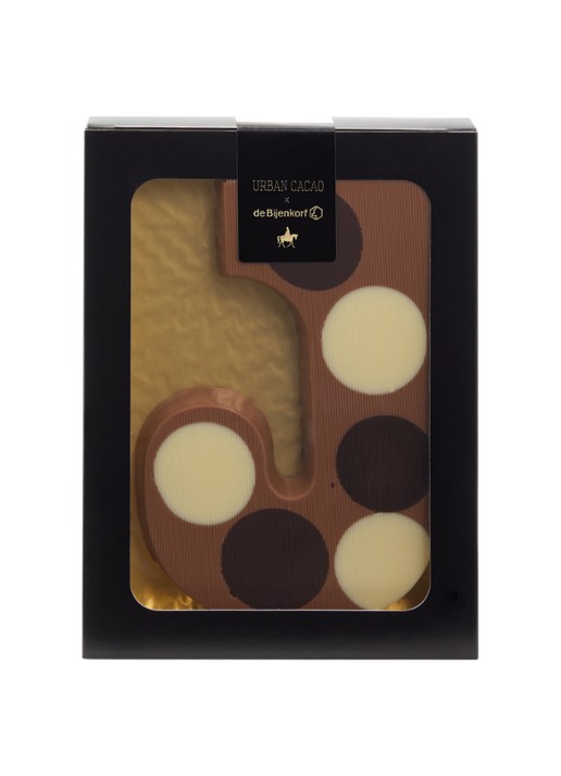 Urban Cacao Melk chocoladeletter gevlekt 200 gram - voorkant j