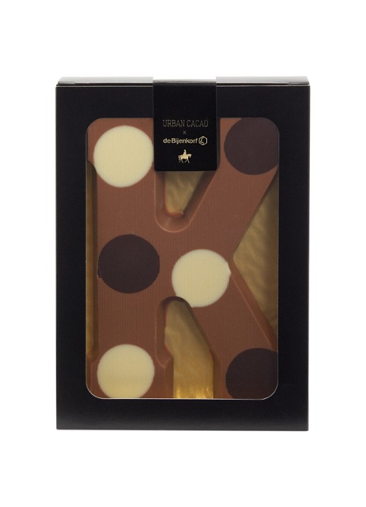 Urban Cacao Melk chocoladeletter gevlekt 200 gram - voorkant k