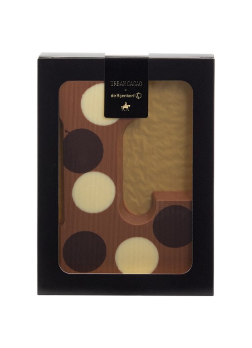 Urban Cacao Melk chocoladeletter gevlekt 200 gram - voorkant l