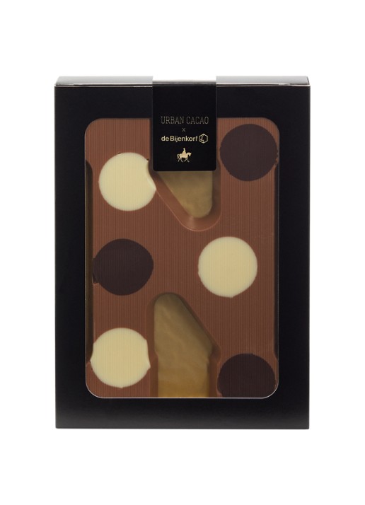 Urban Cacao Melk chocoladeletter gevlekt 200 gram - voorkant n