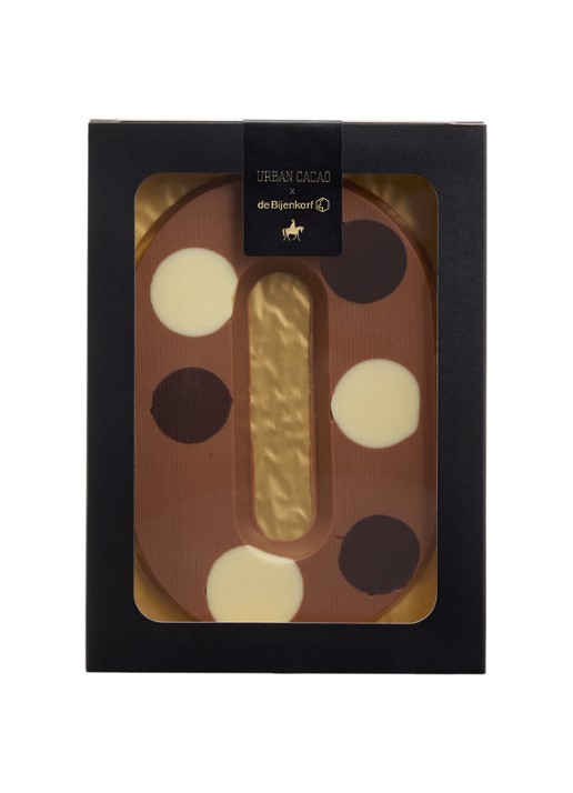 Urban Cacao Melk chocoladeletter gevlekt 200 gram - voorkant o