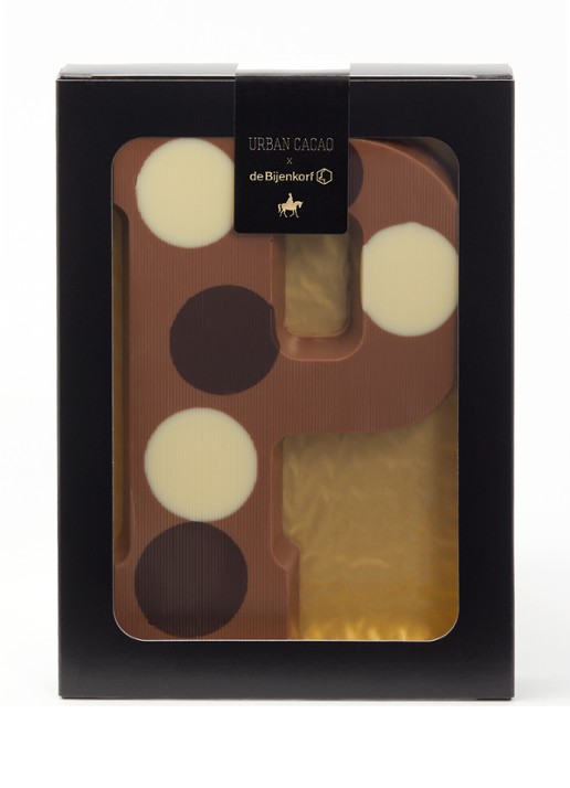 Urban Cacao Melk chocoladeletter gevlekt 200 gram - voorkant p