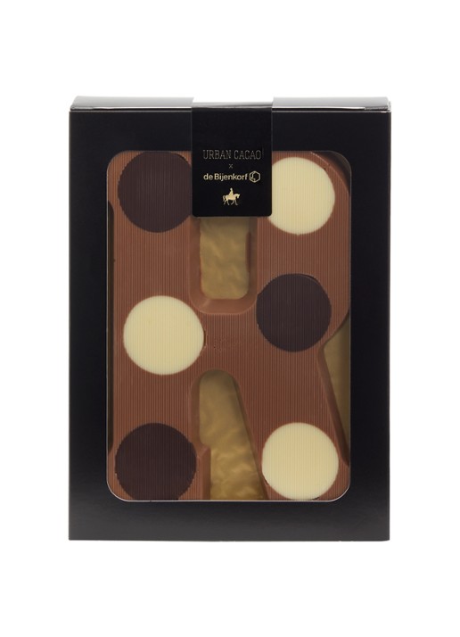 Urban Cacao Melk chocoladeletter gevlekt 200 gram - voorkant r