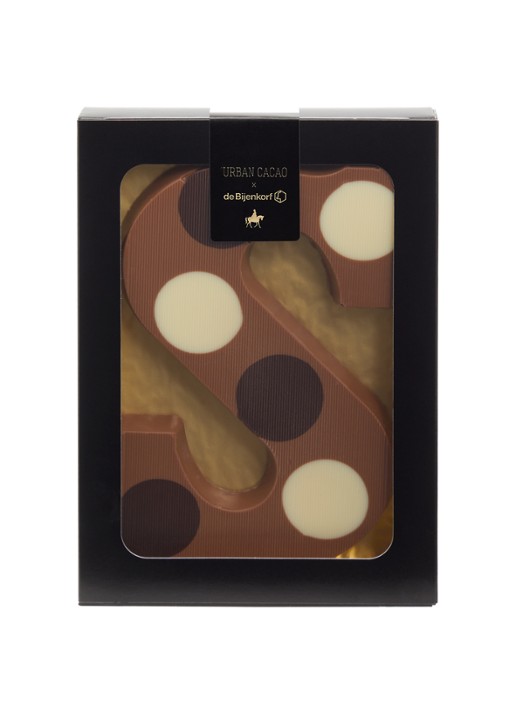 Urban Cacao Melk chocoladeletter gevlekt 200 gram - voorkant s