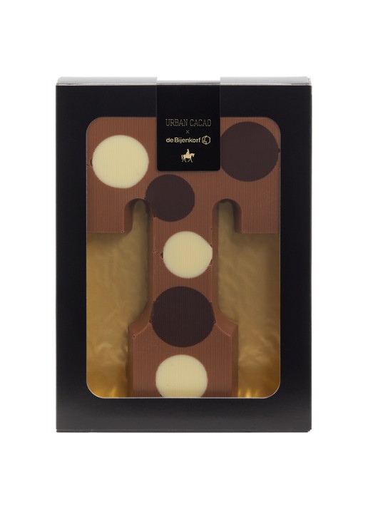 Urban Cacao Melk chocoladeletter gevlekt 200 gram - voorkant t