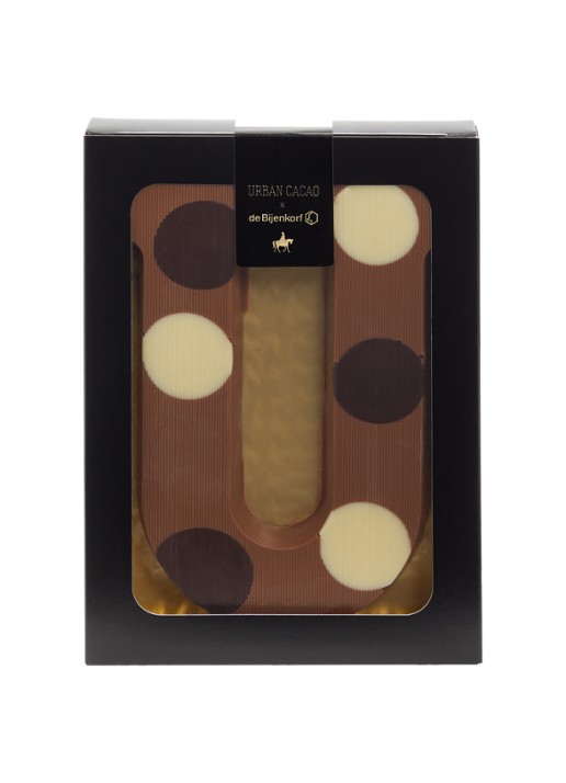 Urban Cacao Melk chocoladeletter gevlekt 200 gram - voorkant u