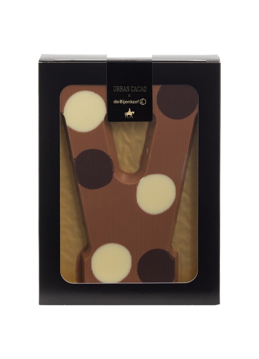 Urban Cacao Melk chocoladeletter gevlekt 200 gram - voorkant v