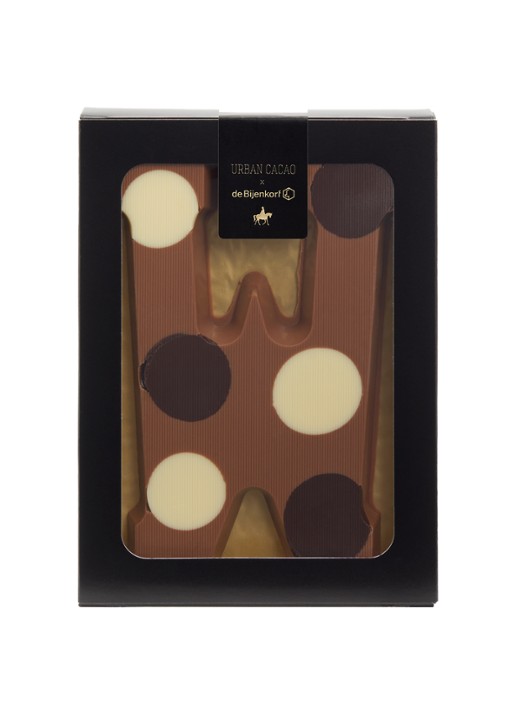 Urban Cacao Melk chocoladeletter gevlekt 200 gram - voorkant w