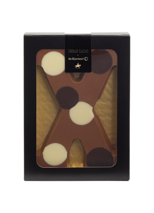 Urban Cacao Melk chocoladeletter gevlekt 200 gram - voorkant x