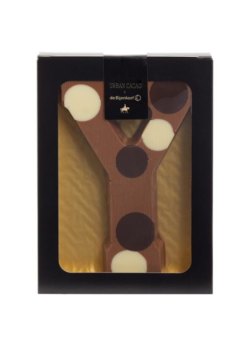 Urban Cacao Melk chocoladeletter gevlekt 200 gram - voorkant y