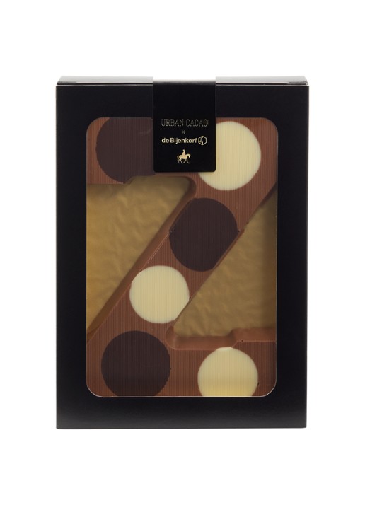 Urban Cacao Melk chocoladeletter gevlekt 200 gram - voorkant z