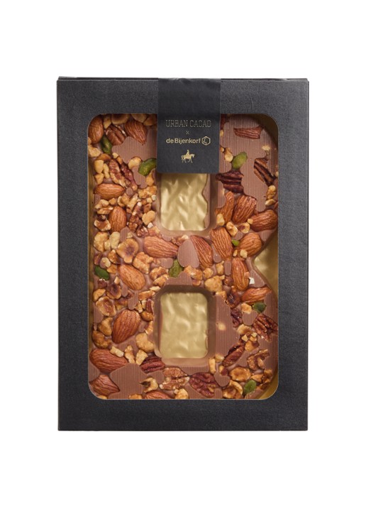 Urban Cacao Melk chocoladeletter met noten 180 gram