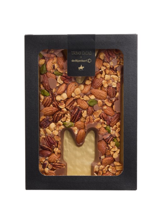 Urban Cacao Melk chocoladeletter met noten 180 gram - voorkant m