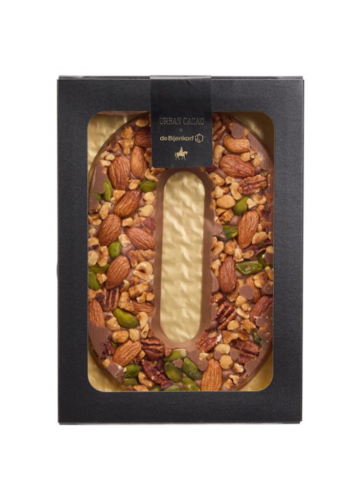 Urban Cacao Melk chocoladeletter met noten 180 gram - voorkant o