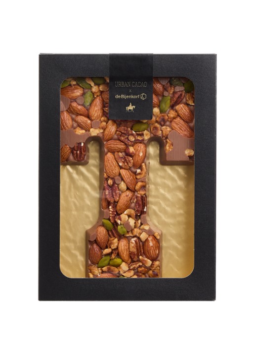 Urban Cacao Melk chocoladeletter met noten 180 gram - voorkant t
