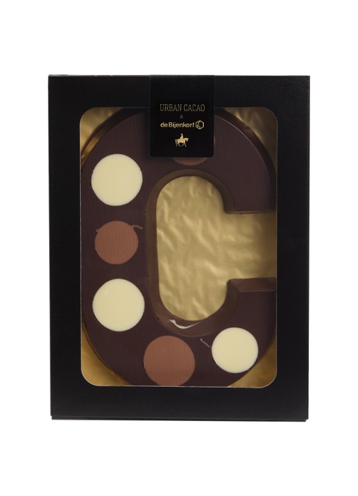 Urban Cacao Pure chocoladeletter gevlekt 200 gram - voorkant c