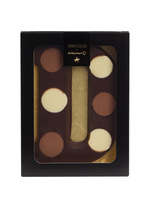 Urban Cacao Pure chocoladeletter gevlekt 200 gram - voorkant d