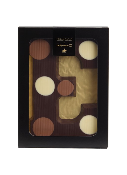 Urban Cacao Pure chocoladeletter gevlekt 200 gram - voorkant e