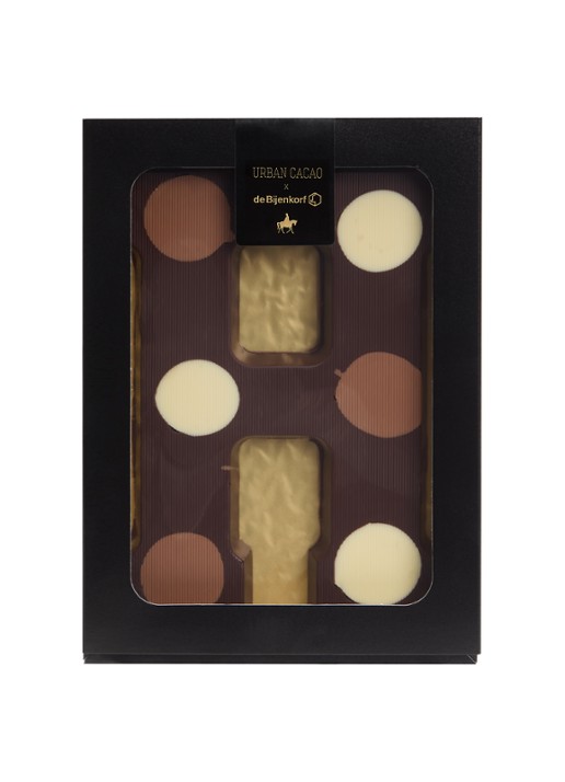 Urban Cacao Pure chocoladeletter gevlekt 200 gram - voorkant h