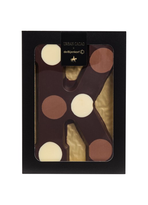 Urban Cacao Pure chocoladeletter gevlekt 200 gram - voorkant k