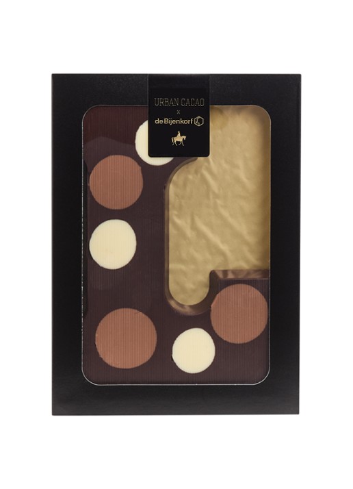 Urban Cacao Pure chocoladeletter gevlekt 200 gram - voorkant l