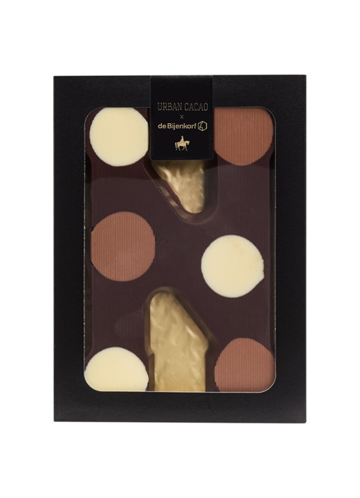Urban Cacao Pure chocoladeletter gevlekt 200 gram - voorkant n