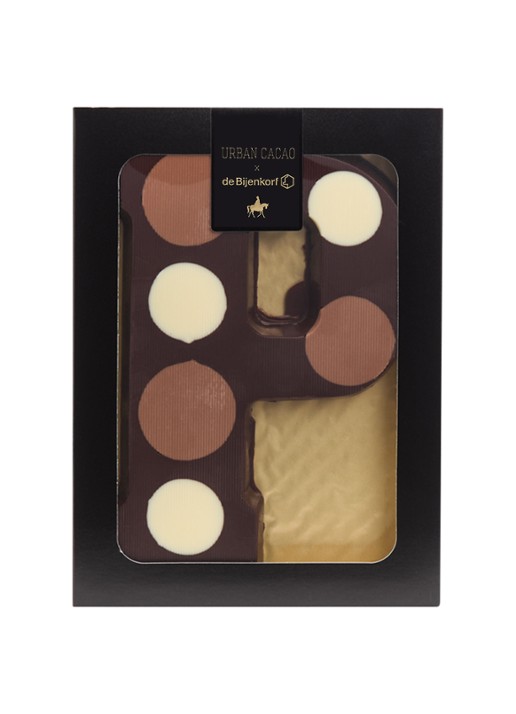 Urban Cacao Pure chocoladeletter gevlekt 200 gram - voorkant p