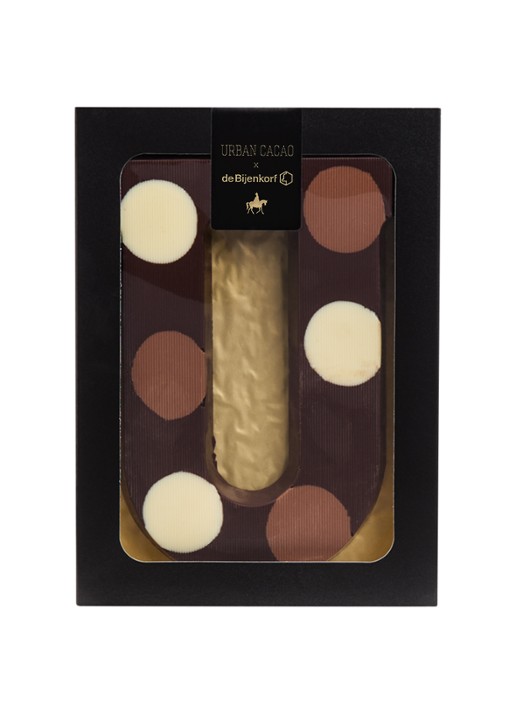 Urban Cacao Pure chocoladeletter gevlekt 200 gram - voorkant u