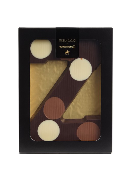 Urban Cacao Pure chocoladeletter gevlekt 200 gram - voorkant z