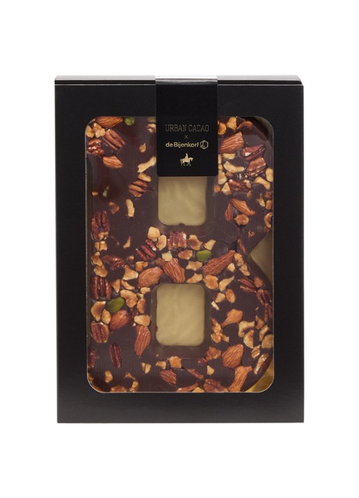 Urban Cacao Pure chocoladeletter met noten 180 gram - voorkant b