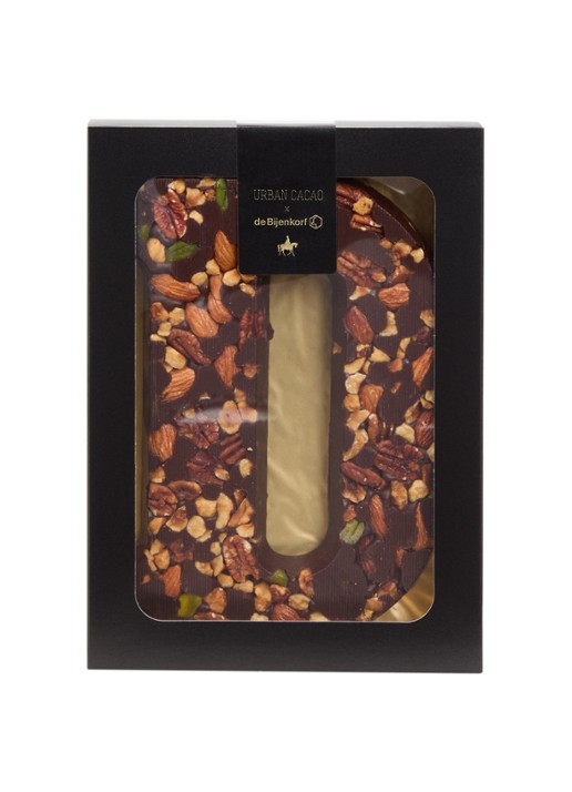 Urban Cacao Pure chocoladeletter met noten 180 gram - voorkant d