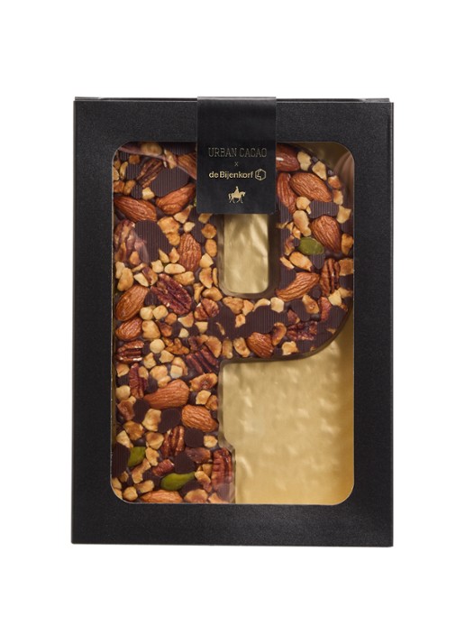 Urban Cacao Pure chocoladeletter met noten 180 gram - voorkant p