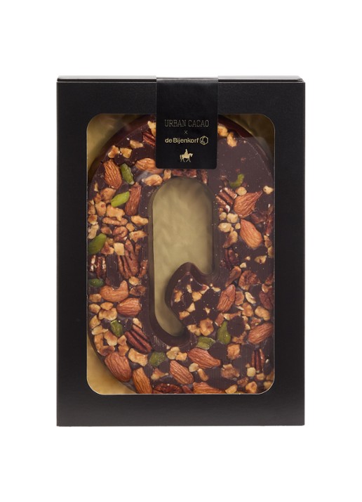 Urban Cacao Pure chocoladeletter met noten 180 gram - voorkant q