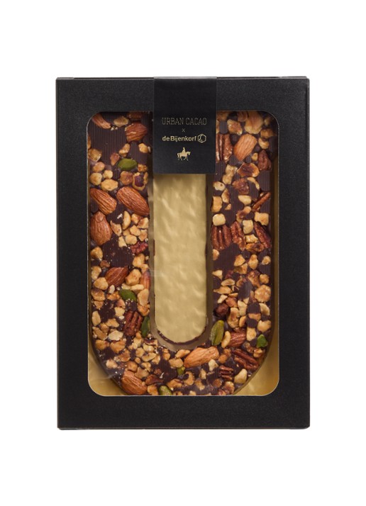 Urban Cacao Pure chocoladeletter met noten 180 gram - voorkant u
