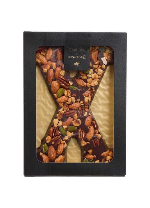 Urban Cacao Pure chocoladeletter met noten 180 gram - voorkant x