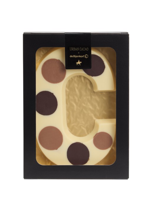Urban Cacao Witte chocoladeletter gevlekt 200 gram - voorkant c