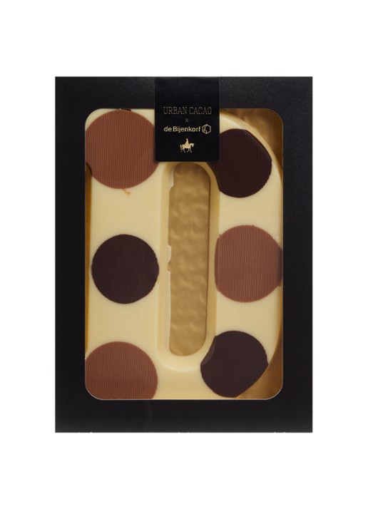 Urban Cacao Witte chocoladeletter gevlekt 200 gram - voorkant d